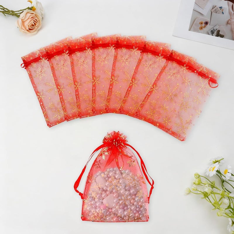 BOEIAC Snowflake Organza Bags, 100 PCS Christmas Sheer Organza Bags with Drawstring 4 x 6 inch, Jewelry Gift Bag, Red Small Mesh Goodies Xmas Wedding Favor Mini Candy Pouches Bag for Christmas Party Favors - Image 4